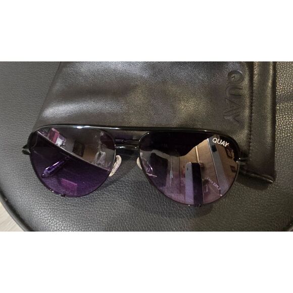 Quay Australia High Key Metal Frame XLarge Aviator Sunglasses- Black/Purple main image 7